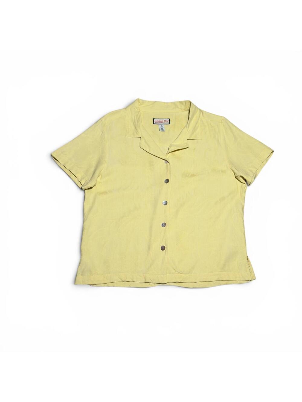 Vintage Jamaica Bay Women's Yellow Silk Rayon Button-Up Shirt Medium